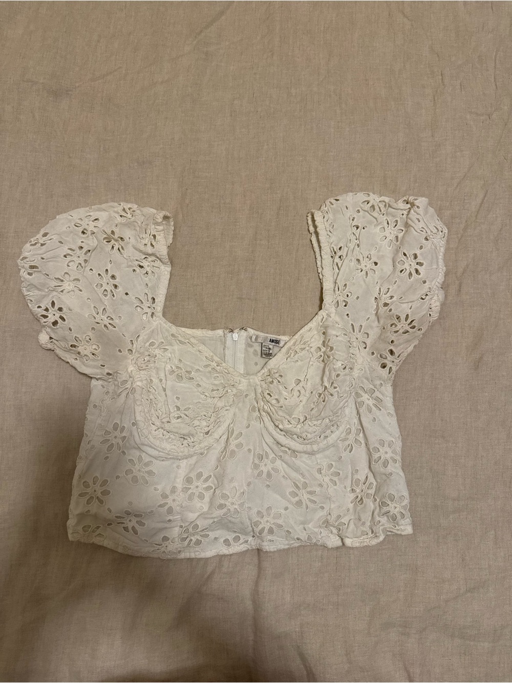 Muse White Eyelet Puff-Sleeve Crop Top